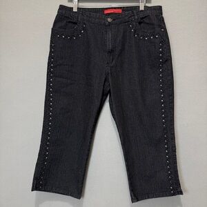 Cosmopolitan Jeanswear Black Crop Jeans 16 Wave Sequin Modern Chic Stretch Denim